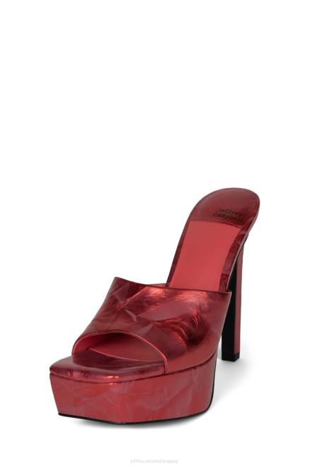 mujer va-glam Jeffrey Campbell F6JX272 el reinicio de mezclilla arruga metálica roja