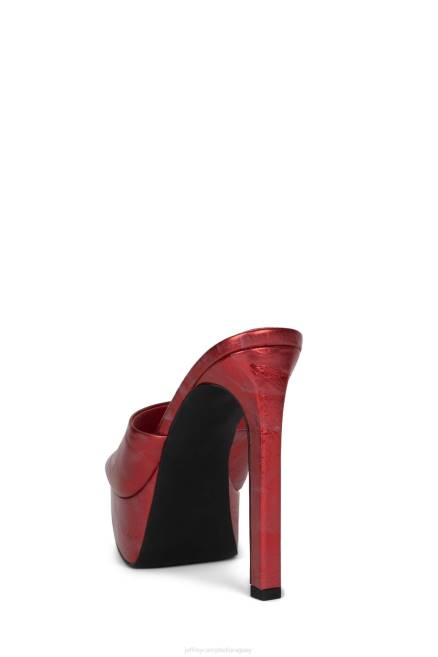 mujer va-glam Jeffrey Campbell F6JX272 el reinicio de mezclilla arruga metálica roja