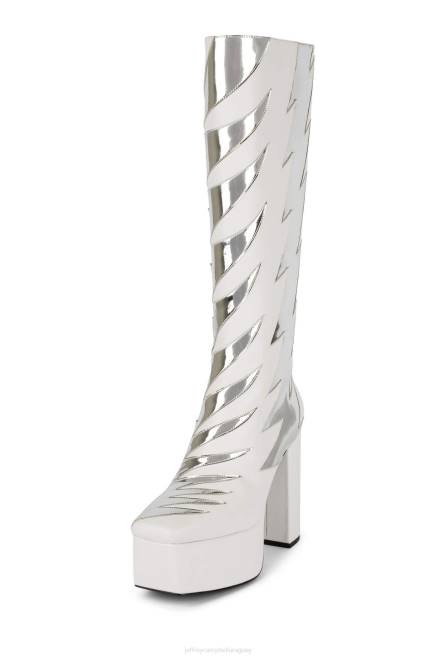 mujer besa esto Jeffrey Campbell F6JX873 botas hasta la rodilla plata blanca