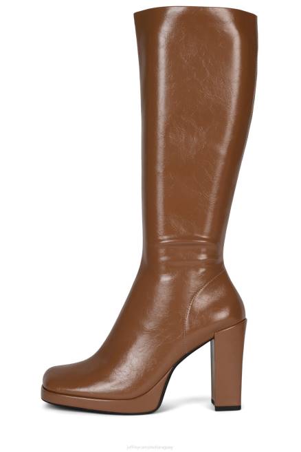 mujer blanca Jeffrey Campbell F6JX739 botas hasta la rodilla charol arrugado bronceado claro