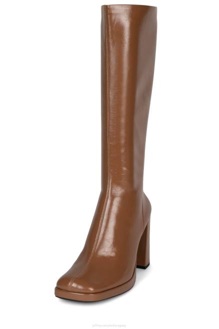 mujer blanca Jeffrey Campbell F6JX739 botas hasta la rodilla charol arrugado bronceado claro