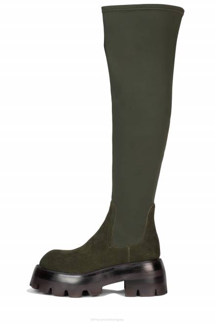 mujer buena onda Jeffrey Campbell F6JX748 botas hasta la rodilla ante verde oscuro multi