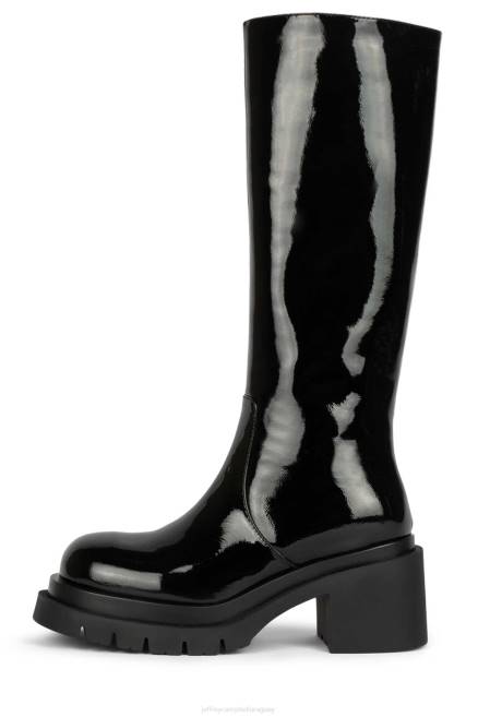 mujer cabalgar Jeffrey Campbell F6JX821 botas hasta la rodilla charol arrugado negro