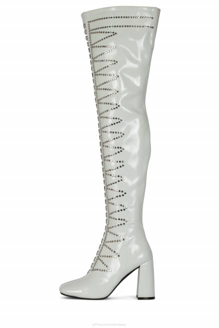 mujer ciena-st Jeffrey Campbell F6JX779 botas hasta la rodilla charol blanco arrugado plata