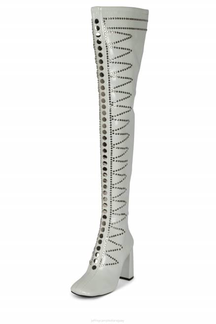 mujer ciena-st Jeffrey Campbell F6JX779 botas hasta la rodilla charol blanco arrugado plata