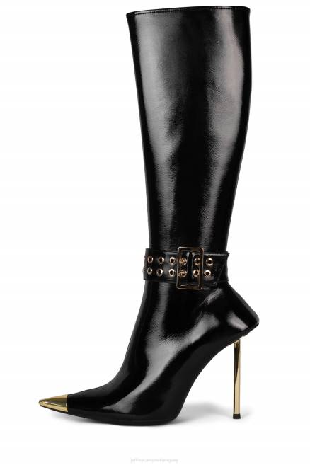 mujer escena retrospectiva Jeffrey Campbell F6JX704 botas hasta la rodilla oro charol negro