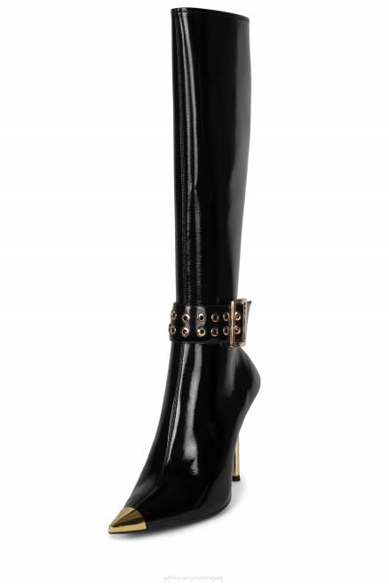 mujer escena retrospectiva Jeffrey Campbell F6JX704 botas hasta la rodilla oro charol negro