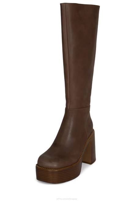 mujer la banda Jeffrey Campbell F6JX877 botas hasta la rodilla pila de esmalte marrón bronceado