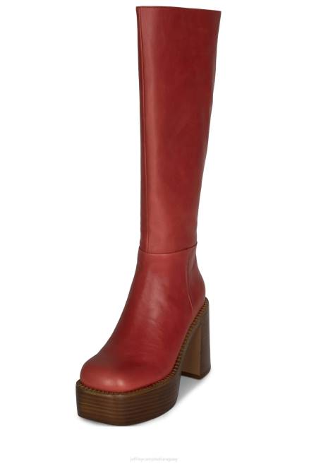 mujer la banda Jeffrey Campbell F6JX879 botas hasta la rodilla pila de esmalte rojo bronceado