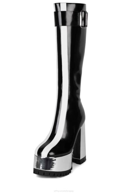 mujer matricial Jeffrey Campbell F6JX672 botas hasta la rodilla negro blanco plata