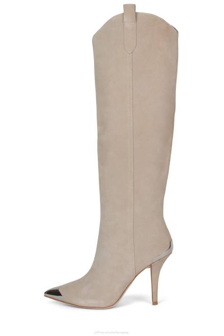 mujer mira por dónde Jeffrey Campbell F6JX841 botas hasta la rodilla beige ante plateado