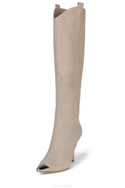 mujer mira por dónde Jeffrey Campbell F6JX841 botas hasta la rodilla beige ante plateado