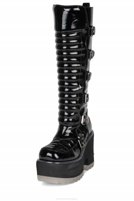 mujer zenon-kh Jeffrey Campbell F6JX676 botas hasta la rodilla charol negro arrugado plata