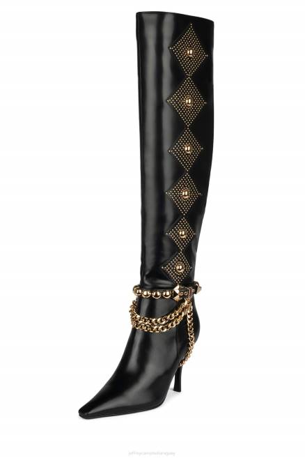 mujer zorra Jeffrey Campbell F6JX802 botas hasta la rodilla oro negro