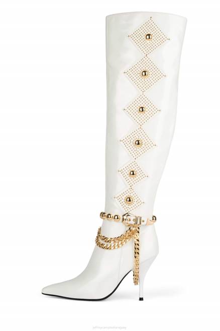 mujer zorra Jeffrey Campbell F6JX803 botas hasta la rodilla oro blanco charol