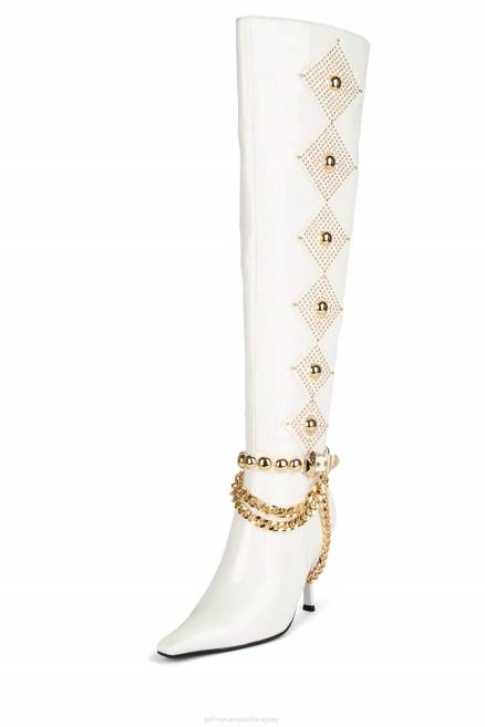 mujer zorra Jeffrey Campbell F6JX803 botas hasta la rodilla oro blanco charol