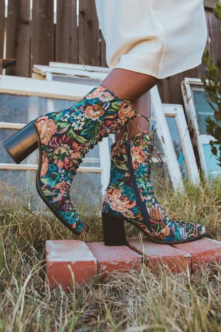 mujer Archille Jeffrey Campbell F6JX431 botines tapiz floral verde azulado