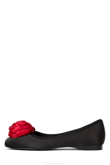 mujer roseta Jeffrey Campbell F6JX206 zapatillas de ballet negro satinado rojo