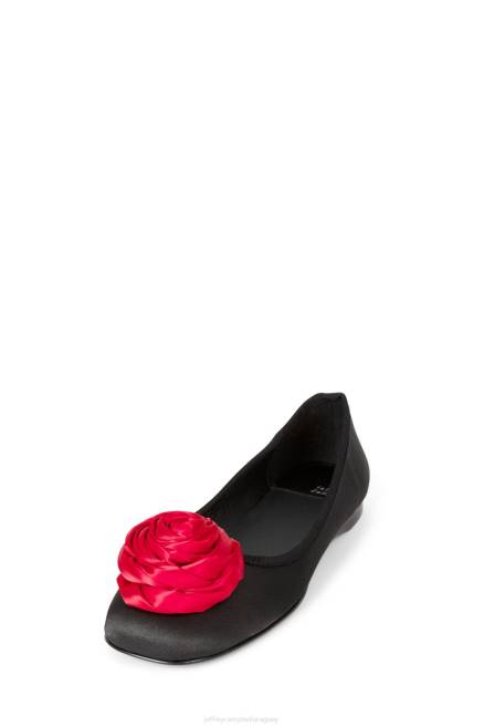 mujer roseta Jeffrey Campbell F6JX206 zapatillas de ballet negro satinado rojo