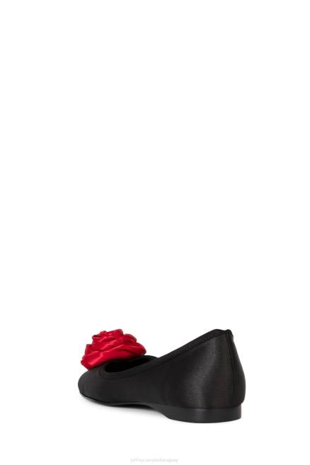 mujer roseta Jeffrey Campbell F6JX206 zapatillas de ballet negro satinado rojo