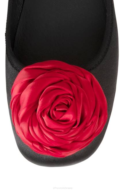 mujer roseta Jeffrey Campbell F6JX206 zapatillas de ballet negro satinado rojo