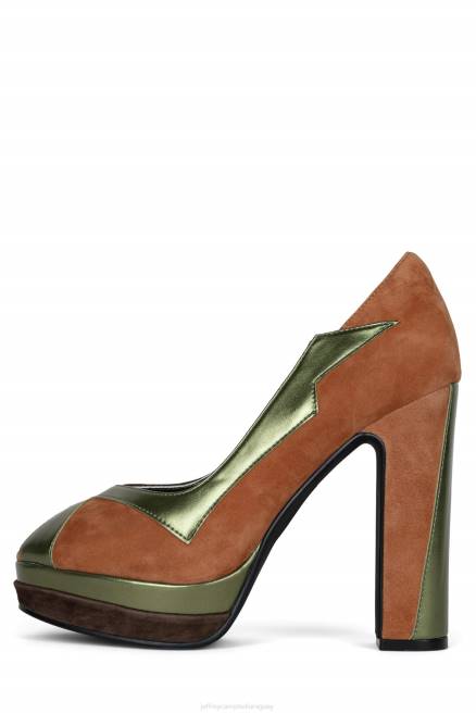 mujer chica mala Jeffrey Campbell F6JX1304 bomba de plataforma combo verde ante marron