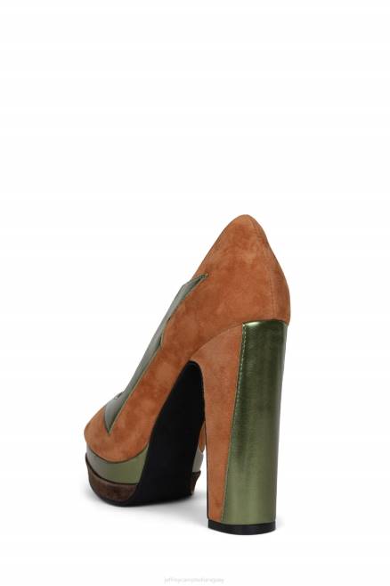 mujer chica mala Jeffrey Campbell F6JX1304 bomba de plataforma combo verde ante marron