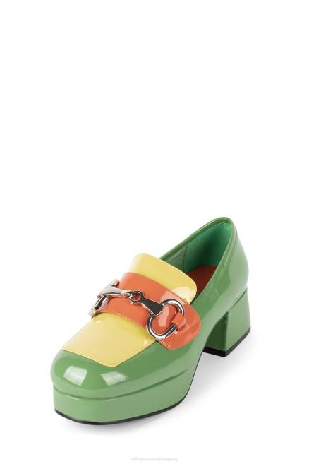 mujer estudiante-2 Jeffrey Campbell F6JX1265 bomba de plataforma combo verde amarillo naranja pat