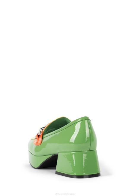 mujer estudiante-2 Jeffrey Campbell F6JX1265 bomba de plataforma combo verde amarillo naranja pat