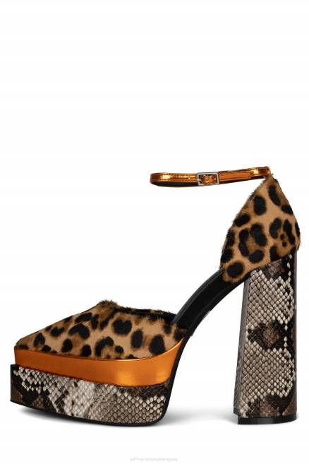 mujer hechizonu-f Jeffrey Campbell F6JX1288 bomba de plataforma combo animal print naranja