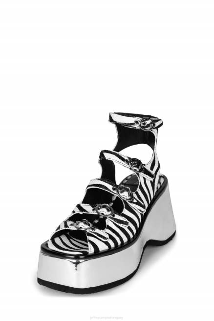 mujer ancho-f Jeffrey Campbell F6JX224 sandalia plataforma negro blanco cebra plata