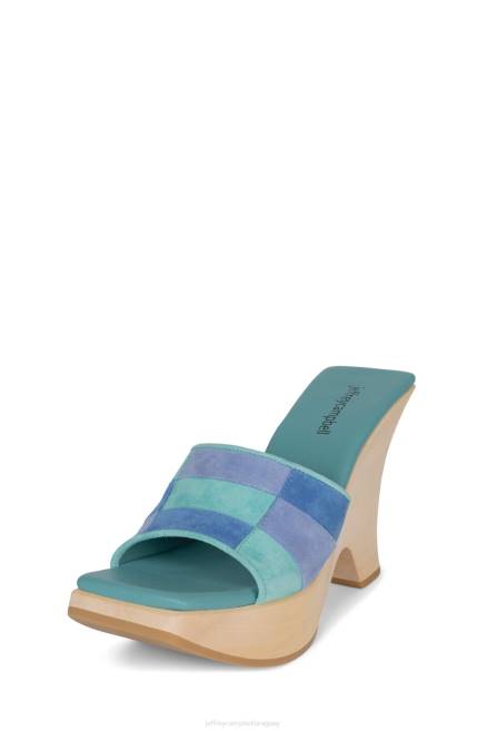 mujer bloqueando Jeffrey Campbell F6JX112 sandalia plataforma combo ante azul menta