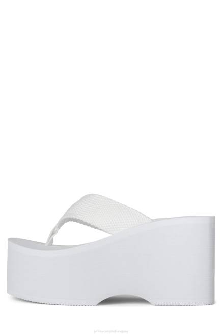 mujer saludando Jeffrey Campbell F6JX150 sandalia plataforma blanco