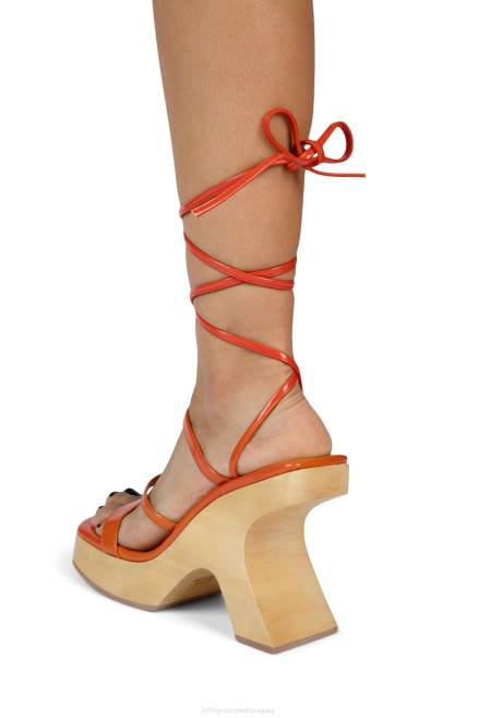 mujer sensación Jeffrey Campbell F6JX117 sandalia plataforma charol naranja arrugado