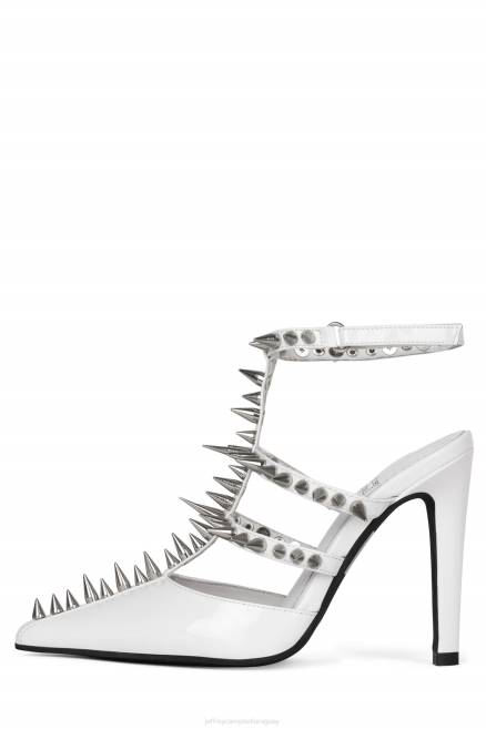 mujer Paso atrás Jeffrey Campbell F6JX1330 bomba de tacón charol blanco plata