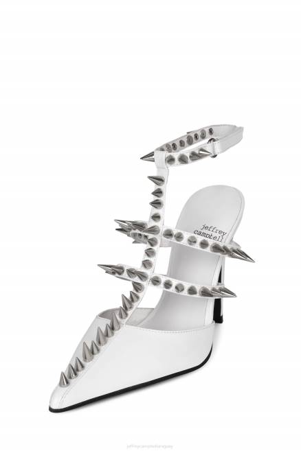 mujer Paso atrás Jeffrey Campbell F6JX1330 bomba de tacón charol blanco plata