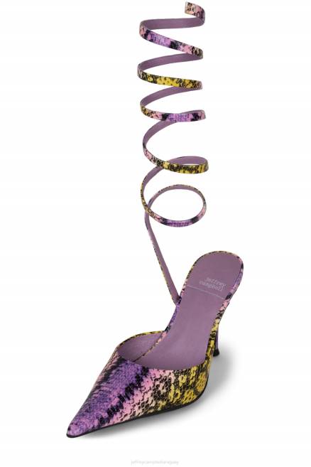 mujer Afrodita Jeffrey Campbell F6JX1677 mula de tacón serpiente amarilla morada