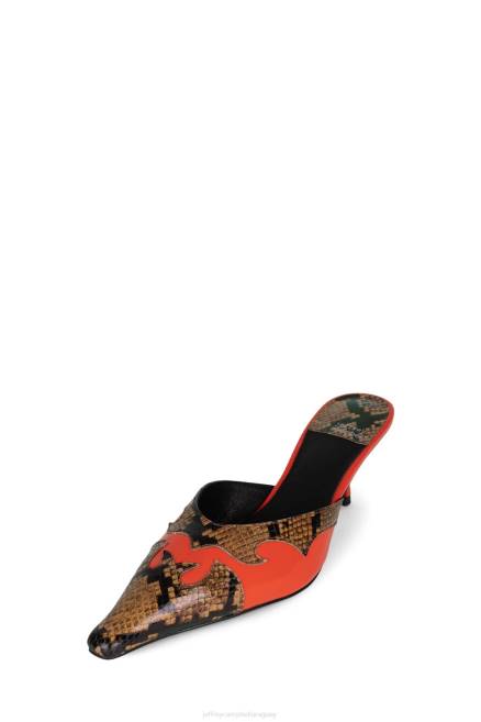 mujer diletante Jeffrey Campbell F6JX1672 mula de tacón beige marrón serpiente naranja pat