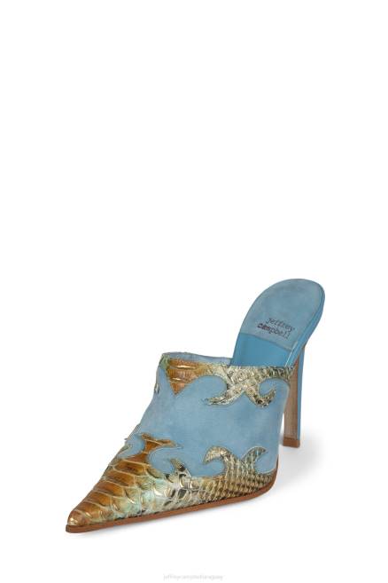 mujer montarlo Jeffrey Campbell F6JX1674 mula de tacón azul beige serpiente azul