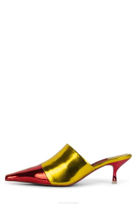 mujer ocular Jeffrey Campbell F6JX1714 mula de tacón oro metalizado rojo