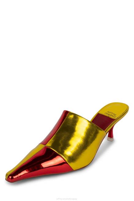 mujer ocular Jeffrey Campbell F6JX1714 mula de tacón oro metalizado rojo