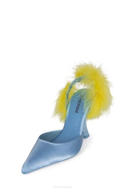 mujer presumido Jeffrey Campbell F6JX1659 mula de tacón azul satinado amarillo