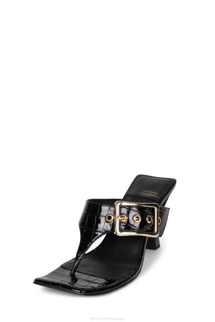 mujer abrochado Jeffrey Campbell F6JX1463 sandalia de tacón croco negro dorado