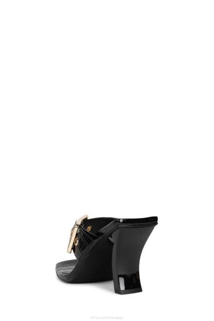 mujer abrochado Jeffrey Campbell F6JX1463 sandalia de tacón croco negro dorado