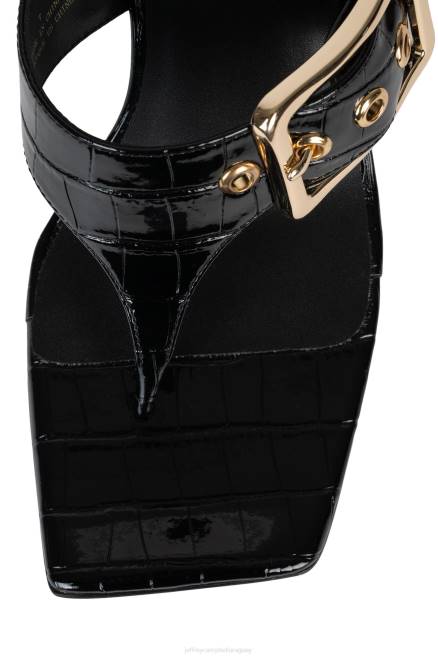 mujer abrochado Jeffrey Campbell F6JX1463 sandalia de tacón croco negro dorado