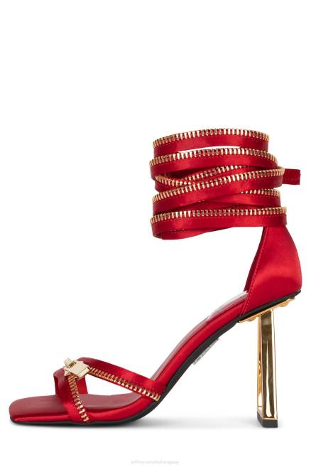 mujer cremallera arriba Jeffrey Campbell F6JX1412 sandalia de tacón oro rojo satinado