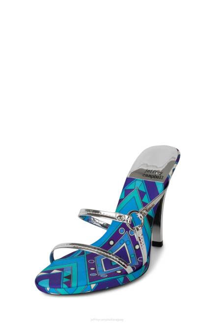 mujer curiosidad Jeffrey Campbell F6JX1433 sandalia de tacón azul multi plata