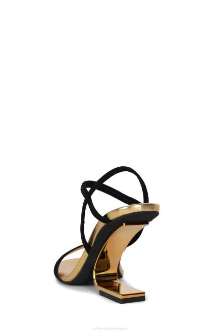 mujer geométrico Jeffrey Campbell F6JX1529 sandalia de tacón ante negro dorado