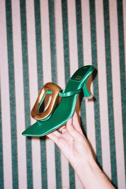 mujer linq-up Jeffrey Campbell F6JX1496 sandalia de tacón oro satinado verde