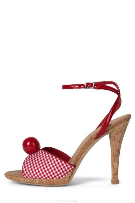 mujer pompón Jeffrey Campbell F6JX1446 sandalia de tacón cuadros rojos